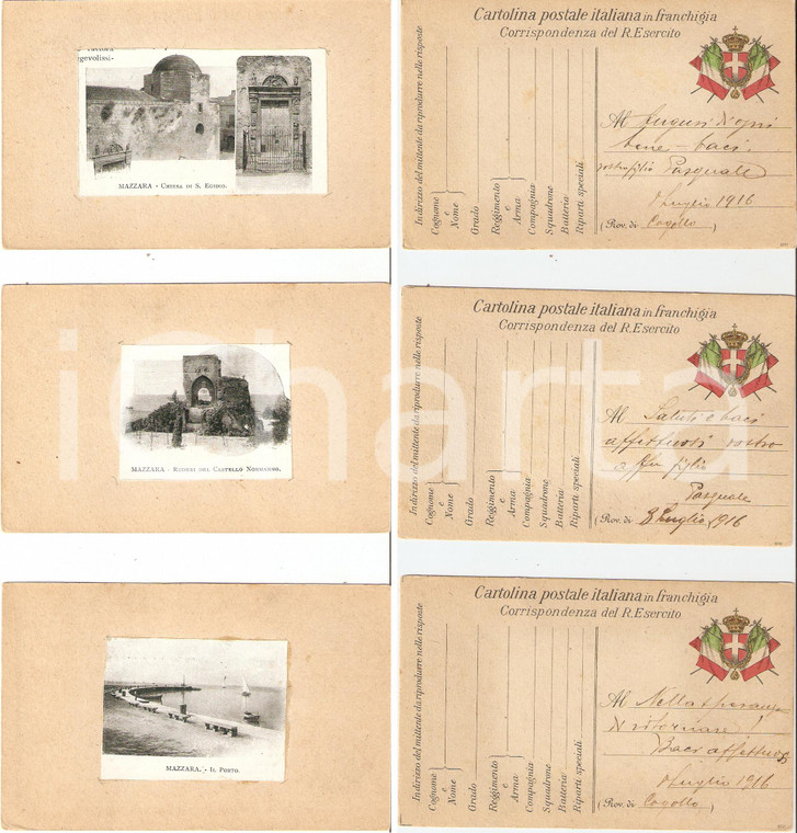 1916 MAZARA DEL VALLO (TP) WW1 Lotto 3 cartoline serg. Fortunato PASQUALE *FP NV