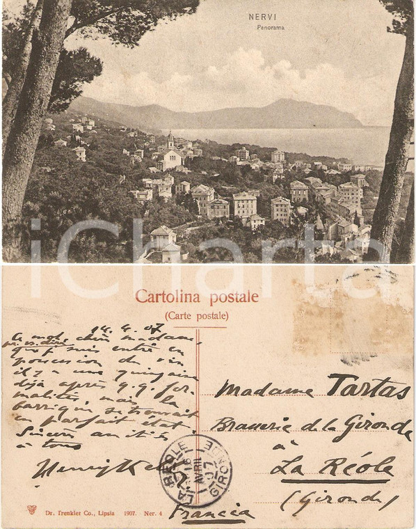 1907 GENOVA NERVI Panorama *Cartolina postale FP VG