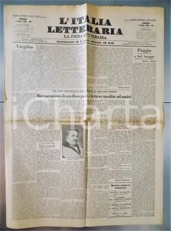 1929 LA FIERA LETTERARIA Novità su F.T. MARINETTI e CAMPANILE Fidelius