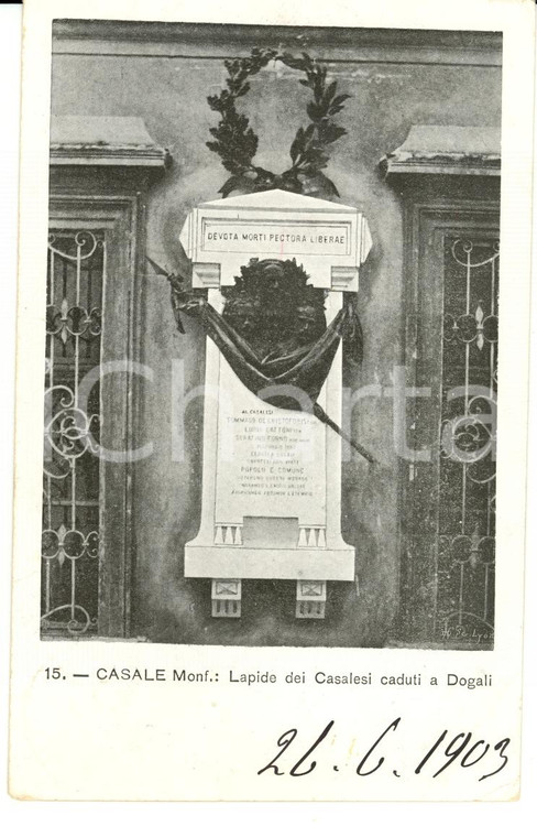 1903 CASALE MONFERRATO (AL) Lapide casalesi caduti a DOGALI FP VG