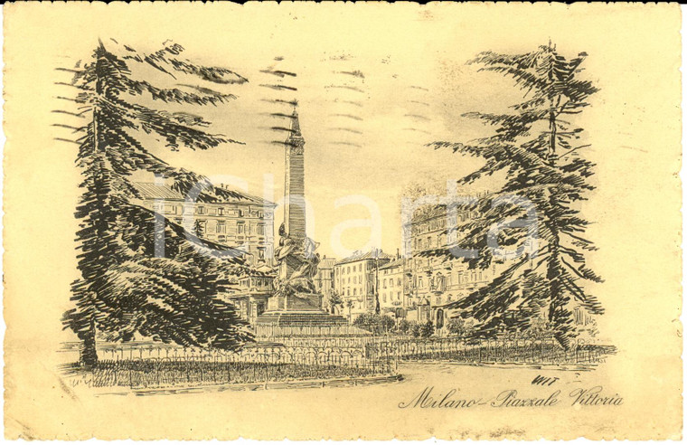 1924 MILANO Veduta Piazza Vittoria ILLUSTRATA WIT Cartolina FP VG