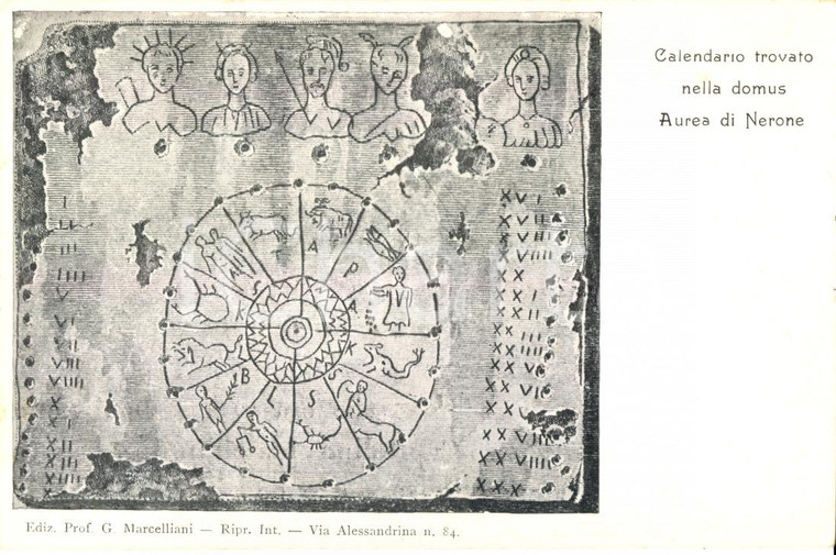 1935 ca DOMUS AUREA NERONE Cartolina con calendario romano FP NV