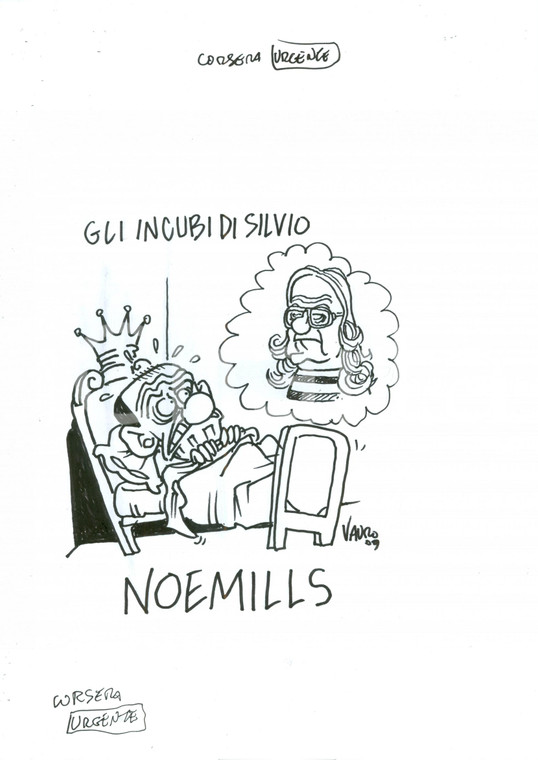 2009 DISEGNO originale VAURO Senesi Gli incubi di Silvio BERLUSCONI NOEMILLS