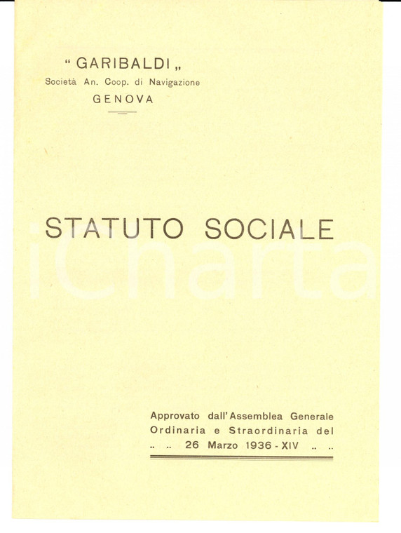1936 GENOVA Società Cooperativa Navigazione GARIBALDI Statuto