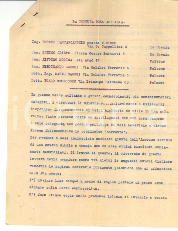 1930 ca LA FORTUNA DELL'AMICIZIA Catena di Sant'Antonio * Curiosa