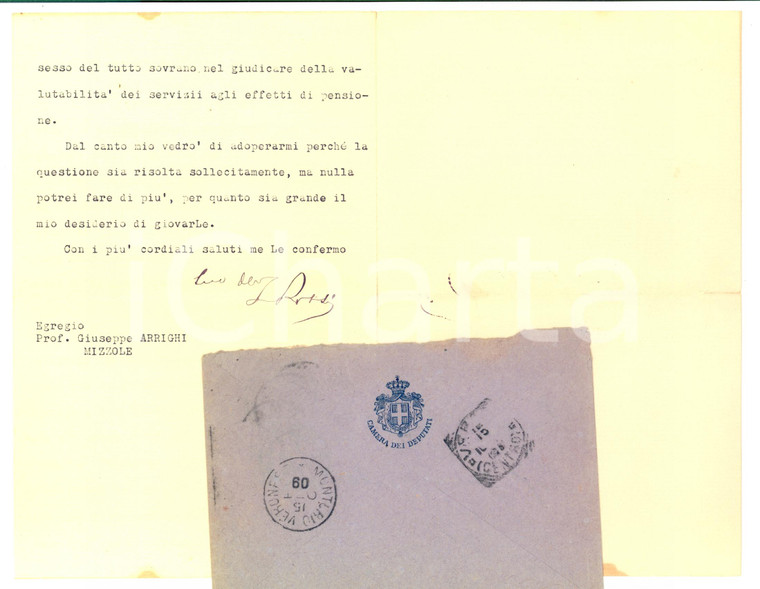 1909 ROMA On. Luigi ROSSI promette aiuto al conte Giuseppe ARRIGHI *Autografo