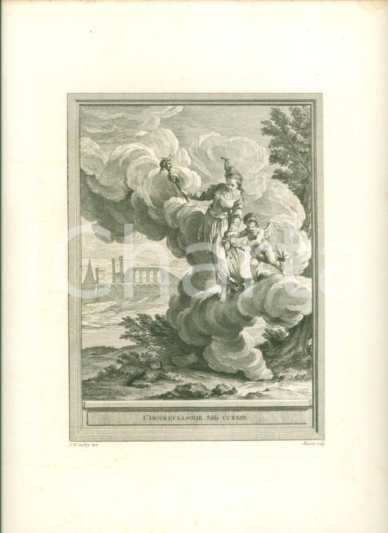 1760 Jean DE LA FONTAINE L'amour et la folie Stampa di Jean-Baptiste OUDRY