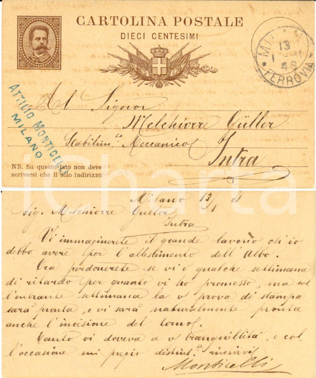 1881 MILANO Attilio MONTICELLI impegnato nella preparazione dell'Albo