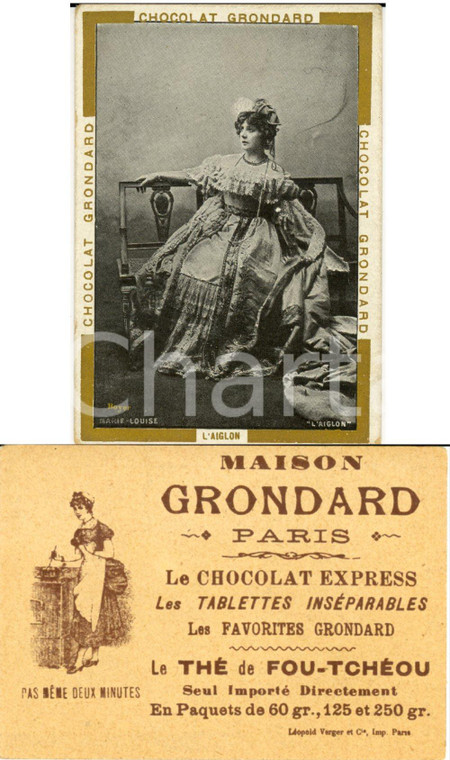 1890 ca PARIS Chocolat Maison GRONDARD L'AIGLON Marie-Louise Biglietto