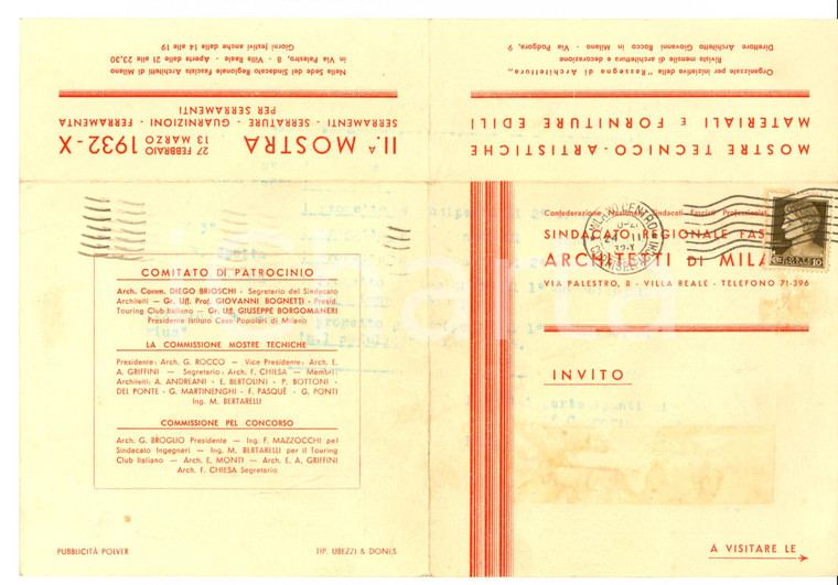 1932 MILANO Sindacato Architetti Fascisti - II Mostra serramenti *Invito