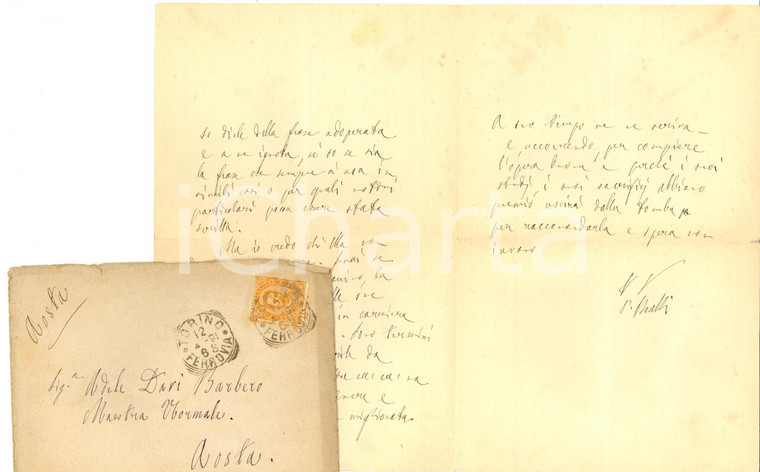 1891 TORINO Paolo BOSELLI raccomanda Adele DARI BARBERO *Autografo