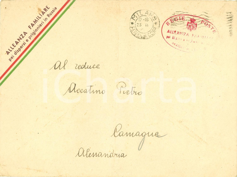 1942 CAMAGNA MONFERRATO (AL) Alleanza familiare dispersi RUSSIA Pietro ACCATINO