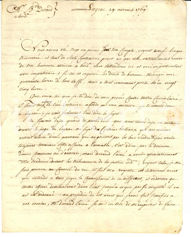1769 LAYRAC (F) Bonaventure DURAND DE LAGRAVADE minacciato con il coltello