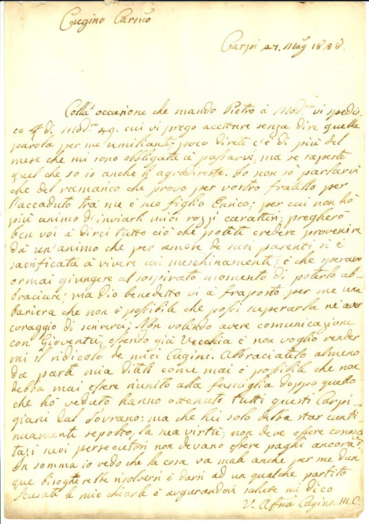 1838 RISORGIMENTO CARPI (MO) Persecuzione contro Ippolito ZUCCOLI *CARBONERIA