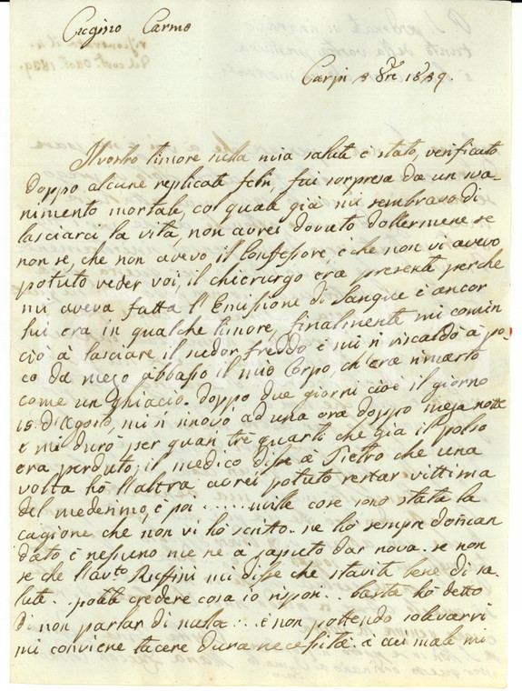 1839 CARPI (MO) Maria Laura ZUCCOLI CORRADI presa da svenimento mortale
