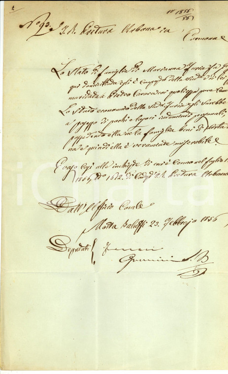 1856 MOTTA BALUFFI (CR) Stato di famiglia Marianna FURIA *Prefilatelica