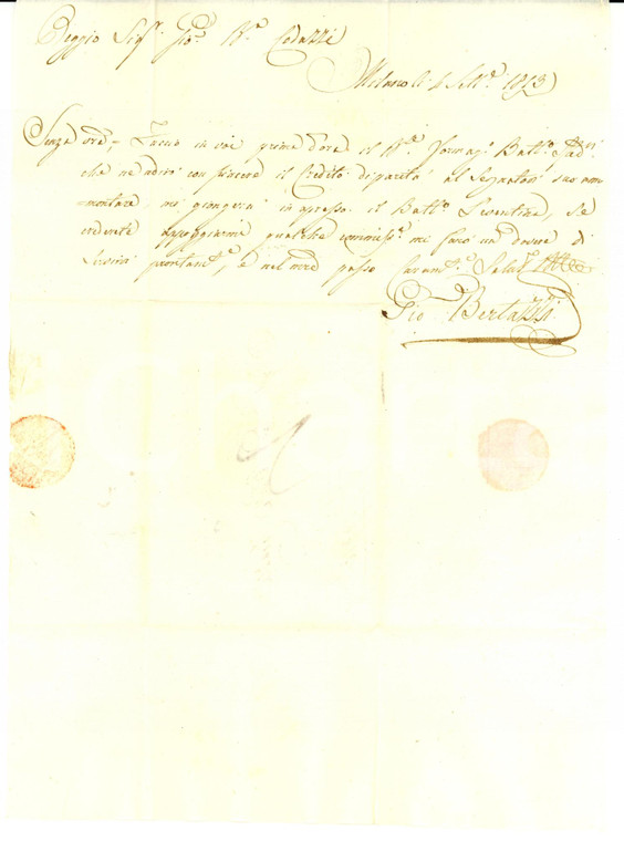 1813 MILANO Lettera di affari Giovanni BERTAZZI a Giovanni Battista CODAZZI