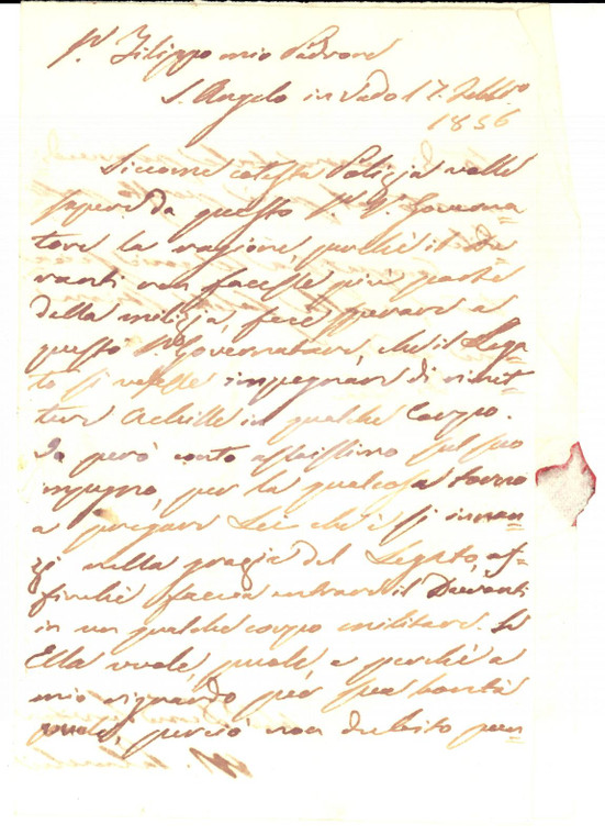 1856 SANT'ANGELO IN VADO (PU) Supplica a Filippo RUFFINI GANGANELLI