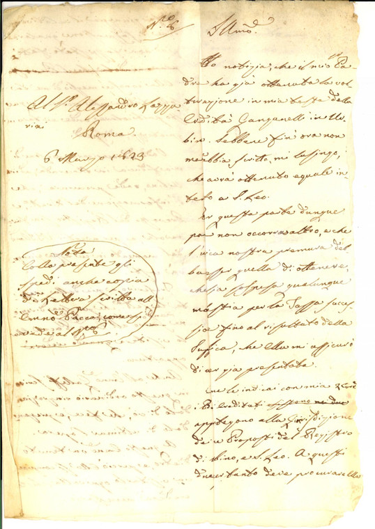 1823 URBINO Avvocato Alessandro LAZZARINI su eredità GANGANELLI *Manoscritto