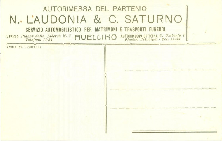1933 AVELLINO Laudonia & Saturno Autorimessa del PARTENIO *Cartolina FP NV