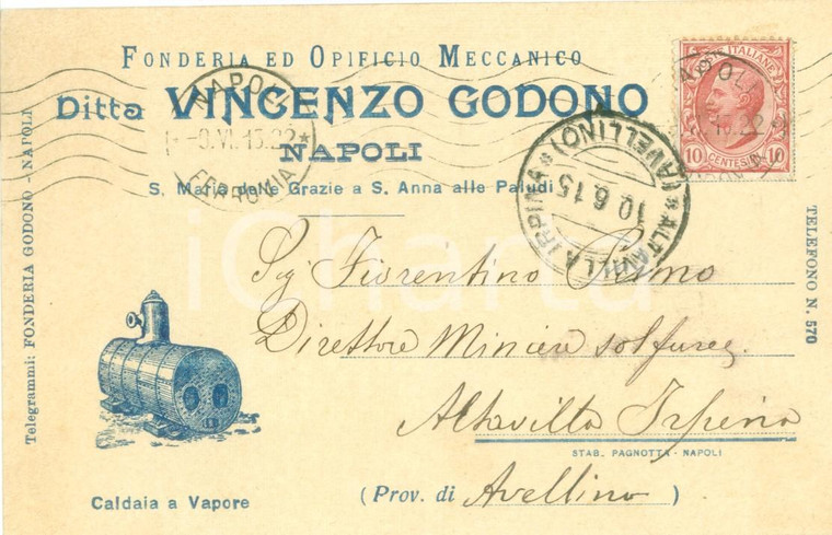 1915 NAPOLI Fonderia Opificio Meccanico Vincenzo GODONO *Cartolina ILLUSTRATA FP