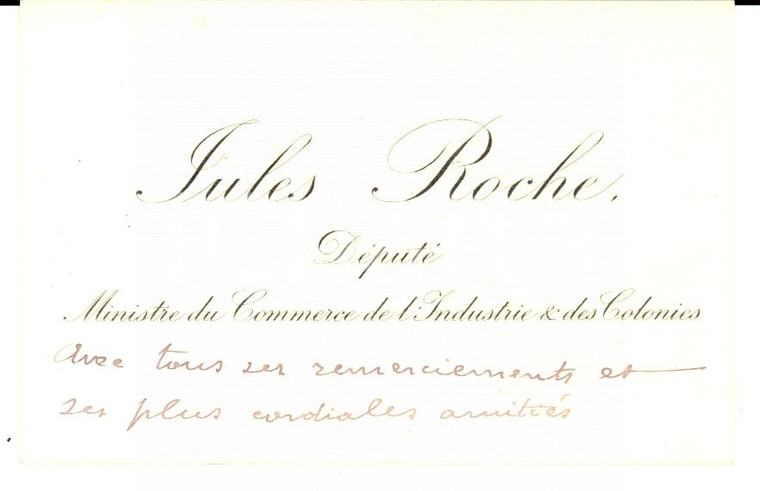1890 PARIS Carte de visite ministre Jules ROCHE *Autographe