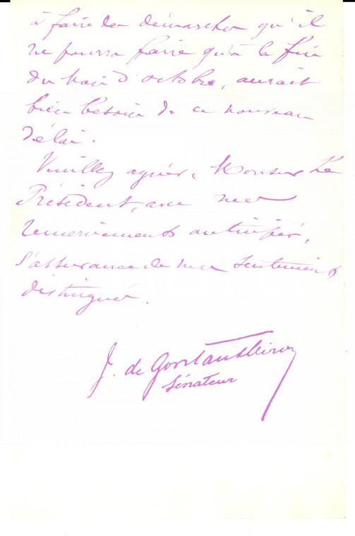 1907 PARIS Sénateur Joseph de GONTAUT-BIRON pour un jeune ami *AUTOGRAPHE