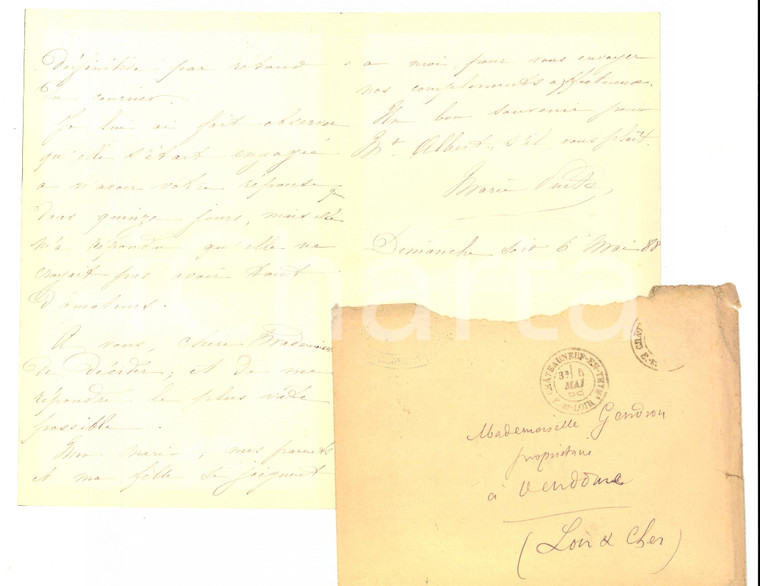 1888 CHATEAUNEUF LOIRE (F) Vendita casa DEUIL a Gabrielle GENDRON *Lettera