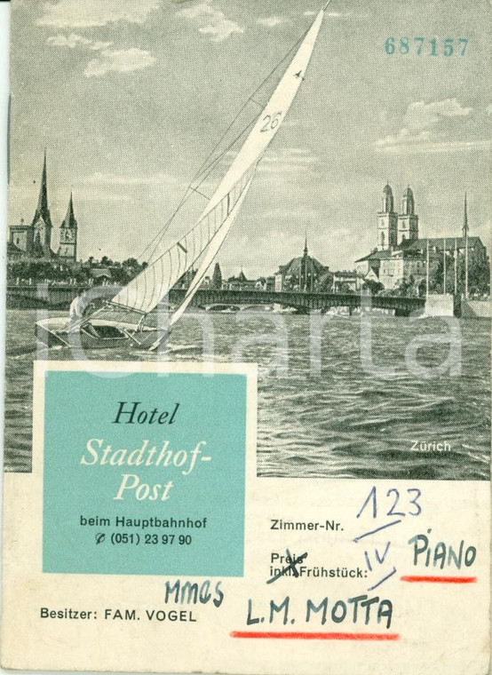 1950 ca ZURICH (CH) Hotel STADTHOF-POST Illustrato con mappa *Opuscolo