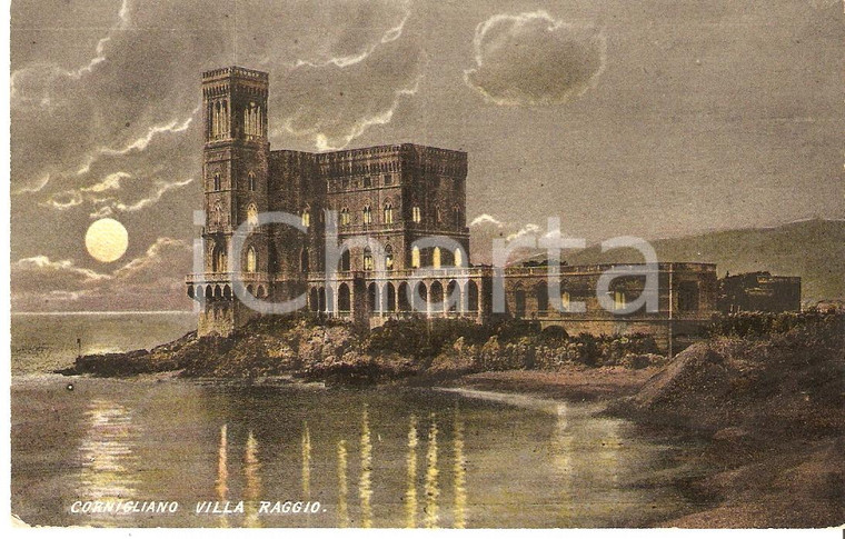 1910 ca CORNIGLIANO (GE) Veduta notturna di Villa RAGGIO *Cartolina FP NV