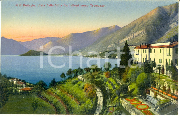1910 ca BELLAGIO (CO) Vista da Villa SERBELLONI verso TREMEZZO *Cartolina FP NV