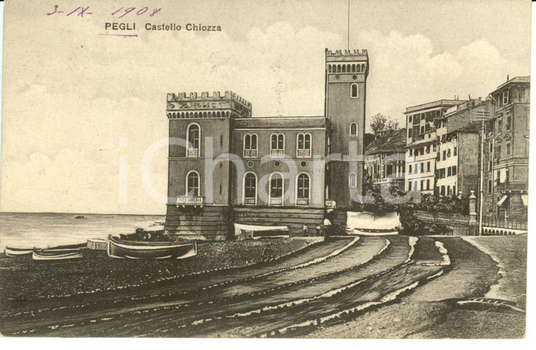 1908 GENOVA Quartiere PEGLI Veduta del Castello CHIOZZA *Cartolina FP VG