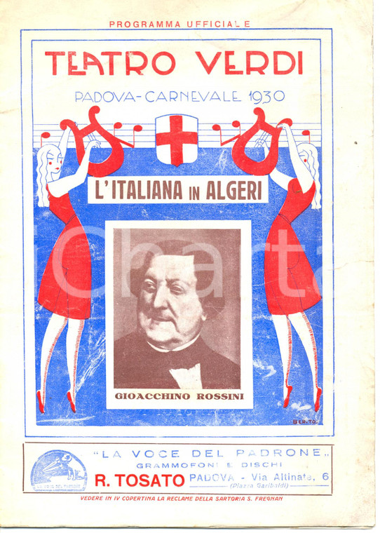 1930 PADOVA Teatro VERDI Programma del Carnevale L'ITALIANA IN ALGERI