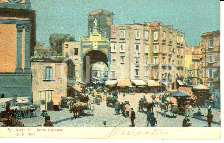 1906 NAPOLI Veduta di Porta CAPUANA *Cartolina ANIMATA FP VG