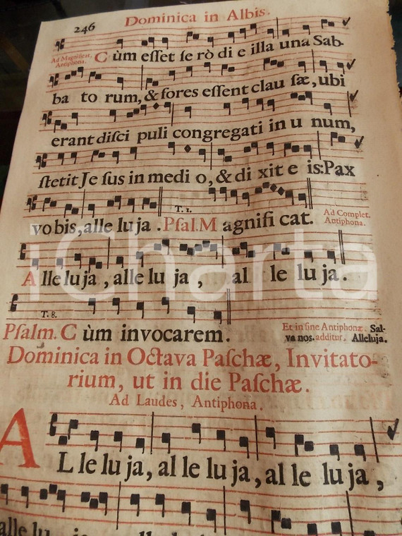 1700 ca ANTIFONARIO ROMANO Pagina canti rosso e nero Liturgia DOMENICA IN ALBIS