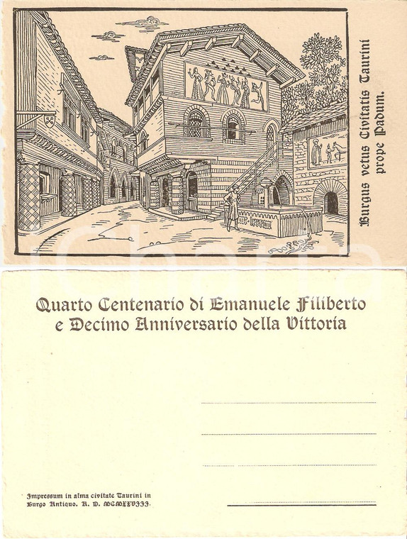 1928 TORINO BORGO MEDIEVALE IV centenario EMANUELE FILIBERTO Cart. xilografica