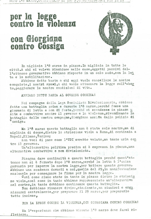 1980 LEGA SOCIALISTA RIVOLUZIONARIA Per Giorgiana MASI vs polizia di COSSIGA
