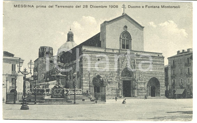 1910 MESSINA Duomo e fontana MONTORSOLI prima del TERREMOTO 1908 Cartolina FP NV