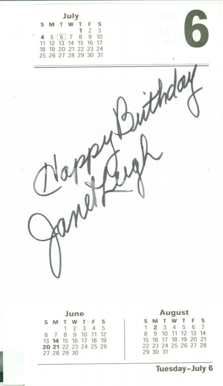 1999 JANET LEIGH Happy birthday AUTOGRAFO per compleanno