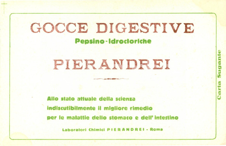 1930 ROMA Gocce digestive Laboratori PIERANDREI Carta sugante Farmaceutica