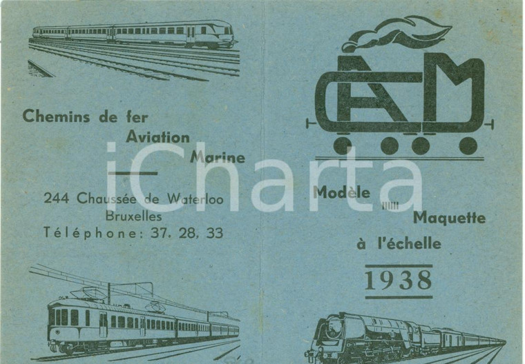 1938 BRUXELLES Chemins de fer Aviation Marine CAM Calendarietto ILLUSTRATO