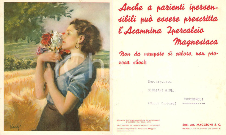 1938 MILANO Farmaci MAGGIONI Acamnina Ipercalcio Illustrazione Alberto BIANCHI