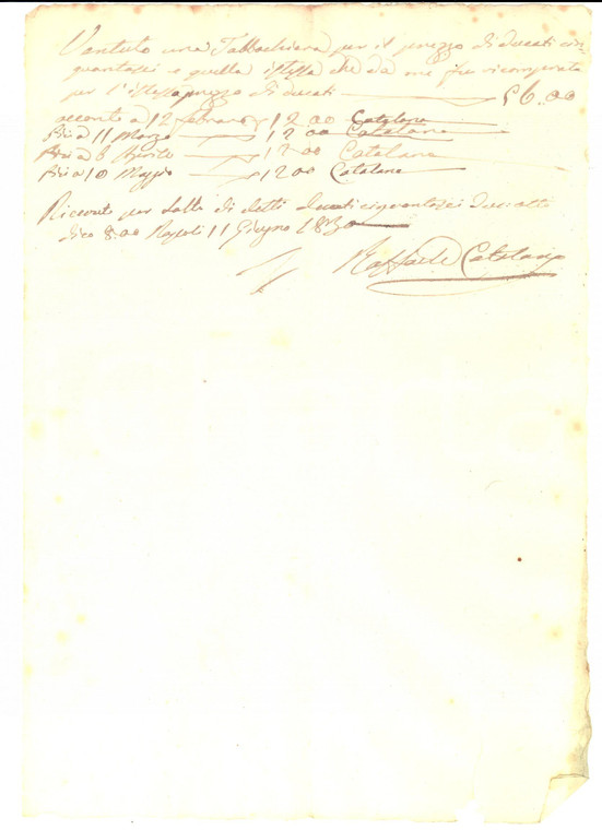 1830 NAPOLI Raffaele CATALANO vende una tabacchiera *Manoscritto