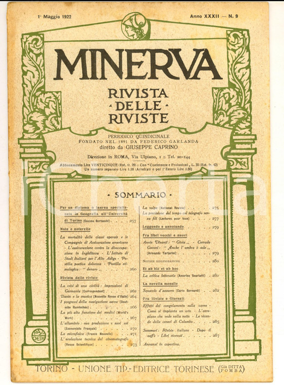 1922 MINERVA Rivista delle Riviste - Per una laurea in geografia a Torino *n°9