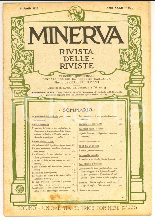 1922 MINERVA Rivista  - La Francia e le sue relazioni con la Siria *n°7