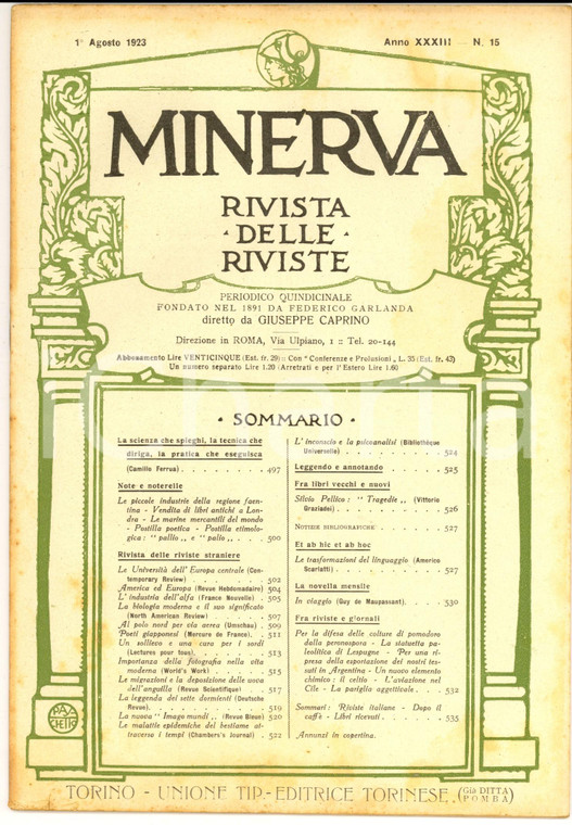 1923 MINERVA Rivista delle Riviste - Al Polo per via aerea *Anno XXXIII n° 15
