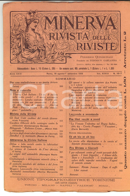 1919 MINERVA Rivista delle Riviste - Cinematografo e delinquenza minorile *n°16