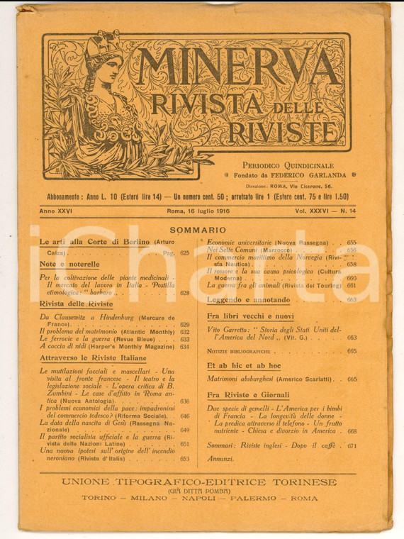 1916 MINERVA Rivista delle Riviste - Le ferrovie e la guerra *Anno XXVI n° 14