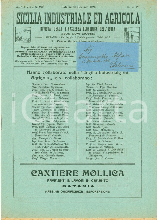 1924 SICILIA INDUSTRIALE ED AGRICOLA Esposizione Siculo Coloniale a CATANIA