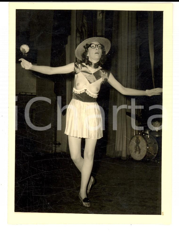 1955 PARIS PIGALLE Erotic dancer wearing glasses in a live show *VINTAGE PHOTO